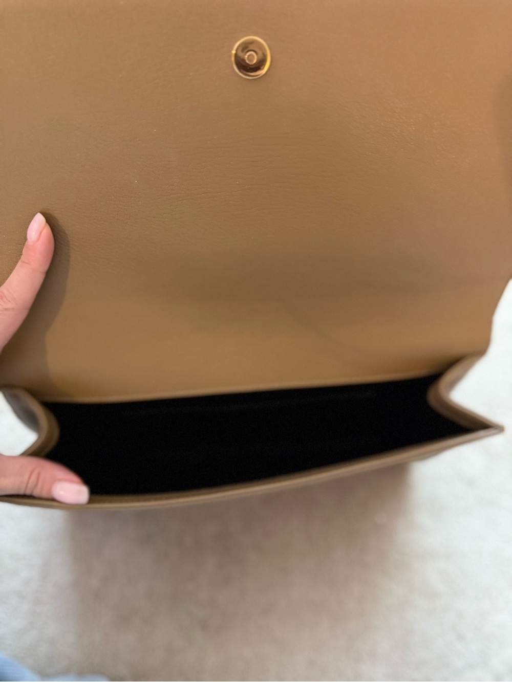 Saint Laurent Camel Leather Envelope Clutch with Embossed YSL - Picture 9 of 12